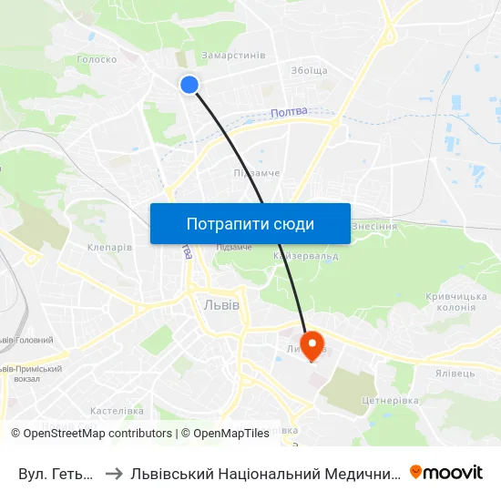 Вул. Гетьмана Мазепи to Львівський Національний Медичний Університет Імені Данила Галицького map