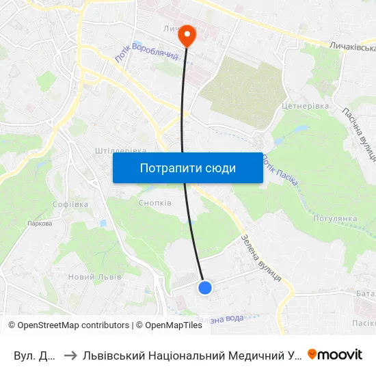 Вул. Дунайська to Львівський Національний Медичний Університет Імені Данила Галицького map
