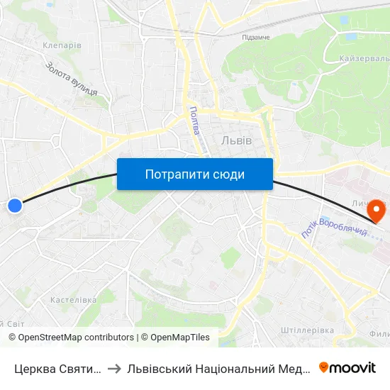 Церква Святих Ольги Та Єлизавети to Львівський Національний Медичний Університет Імені Данила Галицького map