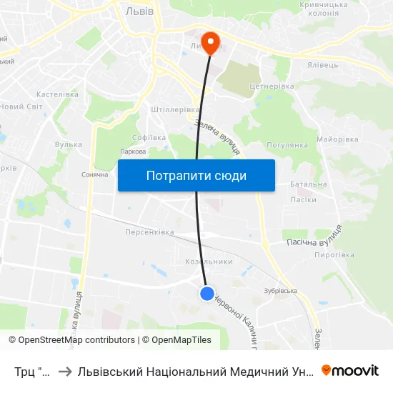Трц "Шувар" to Львівський Національний Медичний Університет Імені Данила Галицького map