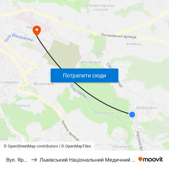 Вул. Ярошинської to Львівський Національний Медичний Університет Імені Данила Галицького map
