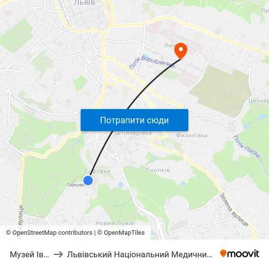 Музей Івана Франка to Львівський Національний Медичний Університет Імені Данила Галицького map