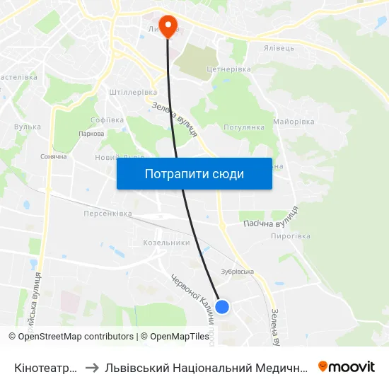 Кінотеатр Ім. Довженка to Львівський Національний Медичний Університет Імені Данила Галицького map