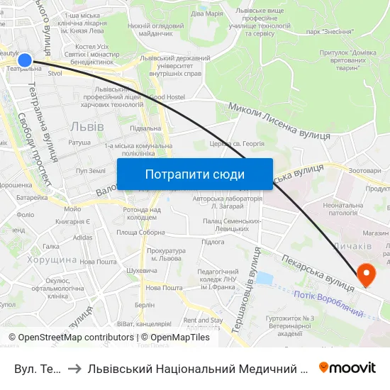 Вул. Театральна to Львівський Національний Медичний Університет Імені Данила Галицького map
