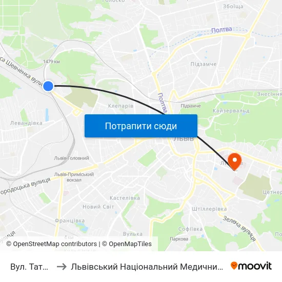 Вул. Татарбунарська to Львівський Національний Медичний Університет Імені Данила Галицького map