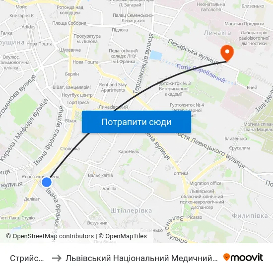 Стрийський Ринок to Львівський Національний Медичний Університет Імені Данила Галицького map