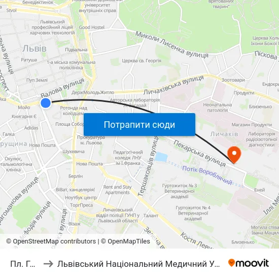 Пл. Галицька to Львівський Національний Медичний Університет Імені Данила Галицького map