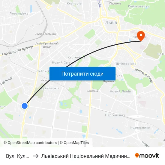 Вул. Кульпарківська to Львівський Національний Медичний Університет Імені Данила Галицького map
