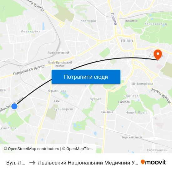 Вул. Любінська to Львівський Національний Медичний Університет Імені Данила Галицького map