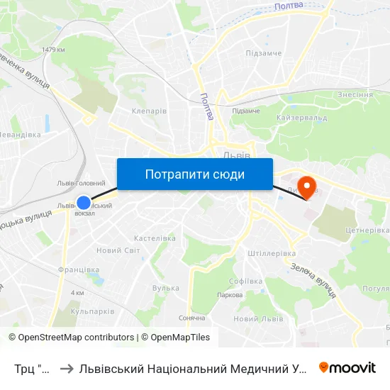 Трц "Скриня" to Львівський Національний Медичний Університет Імені Данила Галицького map