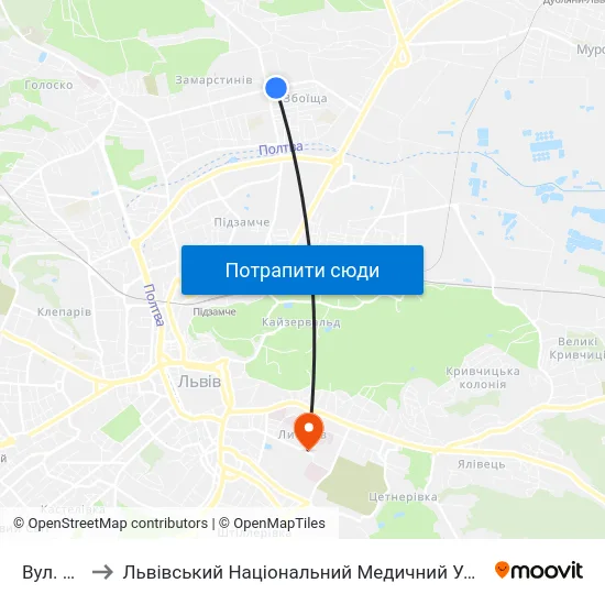 Вул. Плугова to Львівський Національний Медичний Університет Імені Данила Галицького map