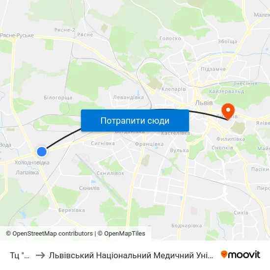Тц "Metro" to Львівський Національний Медичний Університет Імені Данила Галицького map