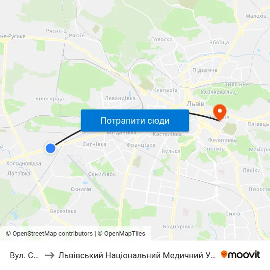 Вул. Станційна to Львівський Національний Медичний Університет Імені Данила Галицького map