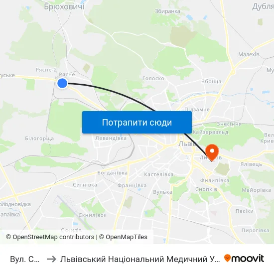 Вул. Стельмаха to Львівський Національний Медичний Університет Імені Данила Галицького map