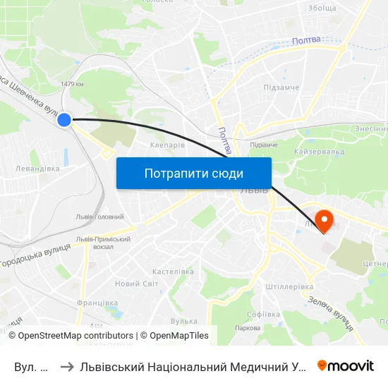 Вул. Винниця to Львівський Національний Медичний Університет Імені Данила Галицького map