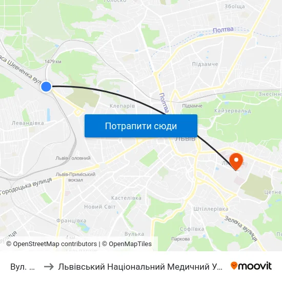 Вул. Винниця to Львівський Національний Медичний Університет Імені Данила Галицького map