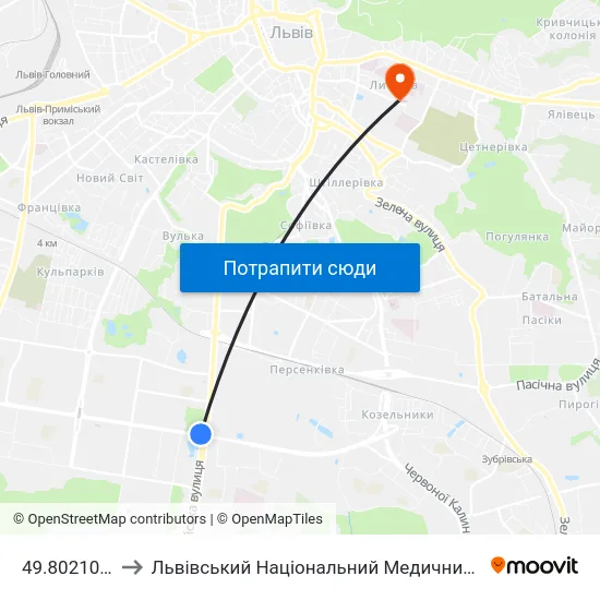 49.802103,24.017357 to Львівський Національний Медичний Університет Імені Данила Галицького map