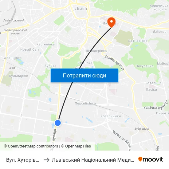 Вул. Хуторівка - Вул. Стрийська to Львівський Національний Медичний Університет Імені Данила Галицького map