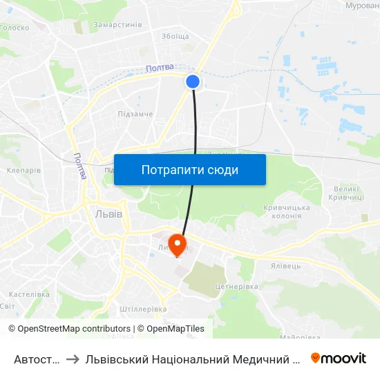 Автостанція №2 to Львівський Національний Медичний Університет Імені Данила Галицького map