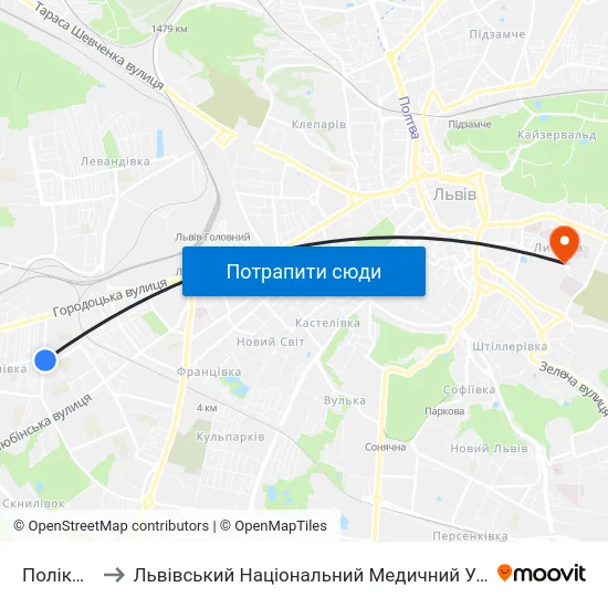 Поліклініка №5 to Львівський Національний Медичний Університет Імені Данила Галицького map