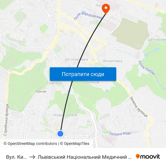 Вул. Кибальчича to Львівський Національний Медичний Університет Імені Данила Галицького map