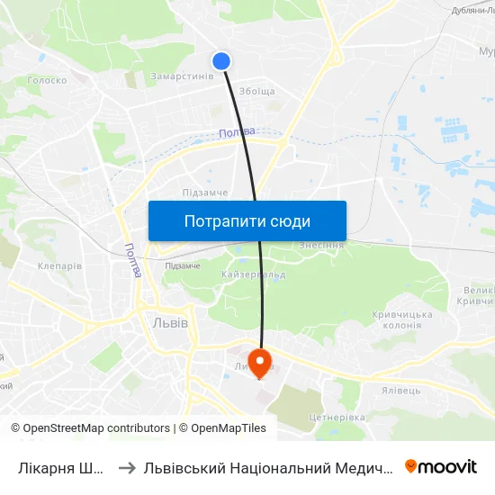 Лікарня Швидкої Допомоги to Львівський Національний Медичний Університет Імені Данила Галицького map