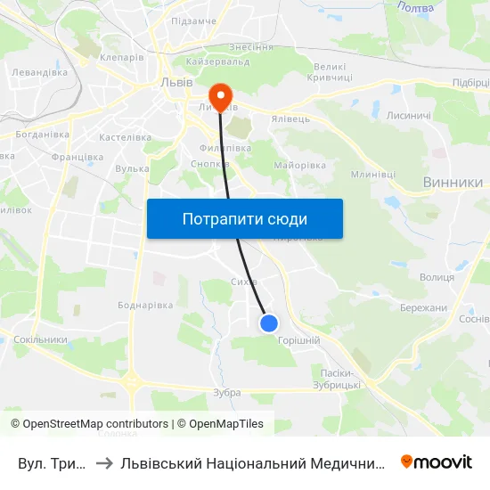 Вул. Трильовського to Львівський Національний Медичний Університет Імені Данила Галицького map