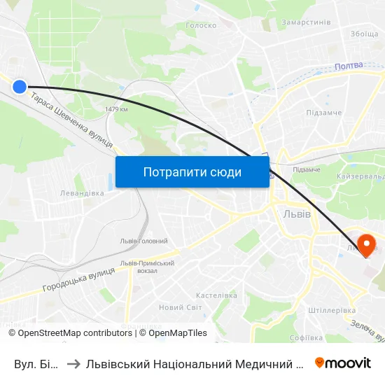 Вул. Біберовича to Львівський Національний Медичний Університет Імені Данила Галицького map