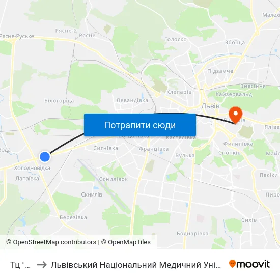 Тц "Metro" to Львівський Національний Медичний Університет Імені Данила Галицького map