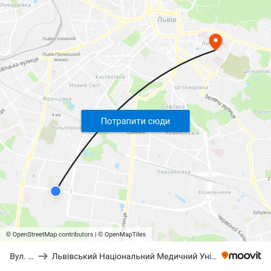 Вул. Пулюя to Львівський Національний Медичний Університет Імені Данила Галицького map