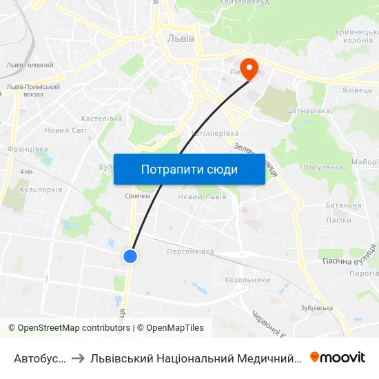 Автобусний Завод to Львівський Національний Медичний Університет Імені Данила Галицького map