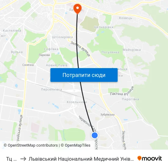 Тц "Вам" to Львівський Національний Медичний Університет Імені Данила Галицького map