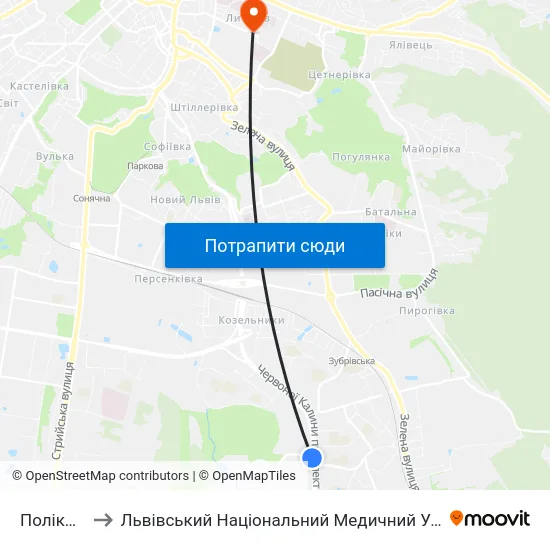 Поліклініка №4 to Львівський Національний Медичний Університет Імені Данила Галицького map