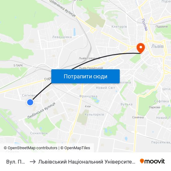 Вул. Патона to Львівський Національний Університет Ім. Івана Франка map