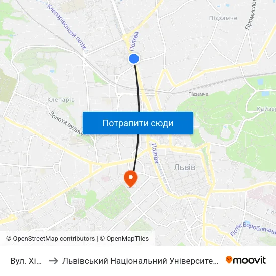 Вул. Хімічна to Львівський Національний Університет Ім. Івана Франка map