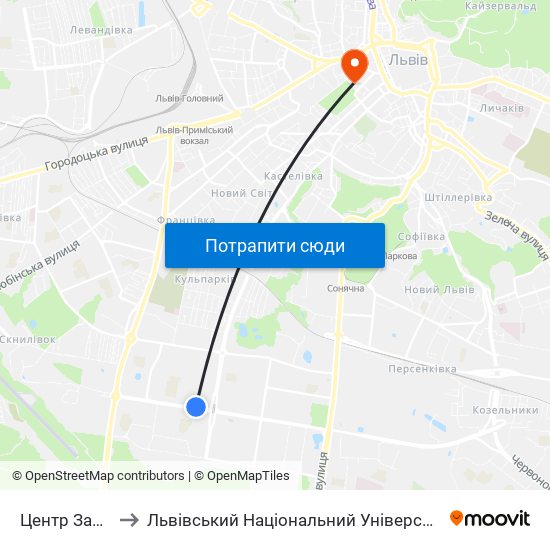 Центр Зайнятості to Львівський Національний Університет Ім. Івана Франка map