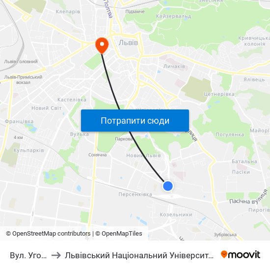 Вул. Угорська to Львівський Національний Університет Ім. Івана Франка map