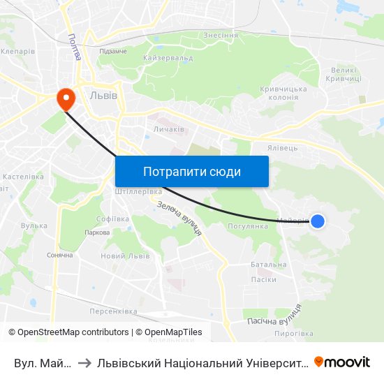 Вул. Майорівка to Львівський Національний Університет Ім. Івана Франка map