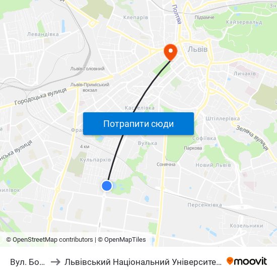 Вул. Бойчука to Львівський Національний Університет Ім. Івана Франка map