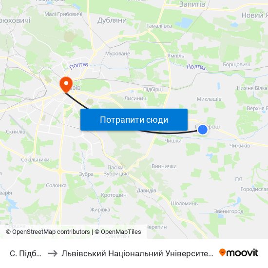 С. Підберізці to Львівський Національний Університет Ім. Івана Франка map