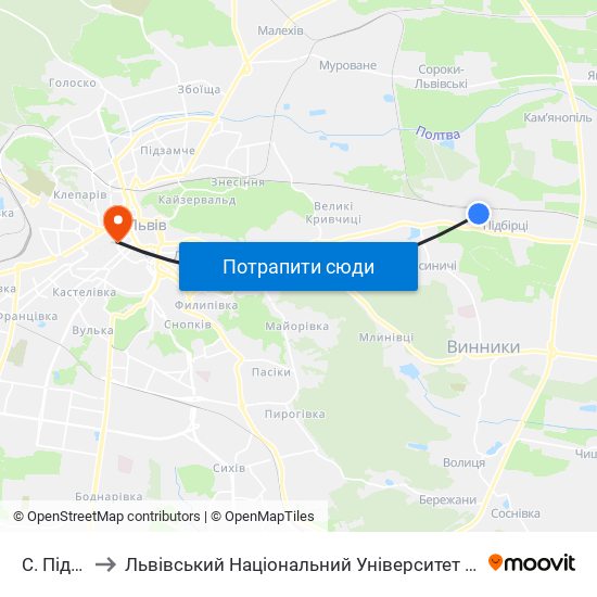 С. Підбірці to Львівський Національний Університет Ім. Івана Франка map