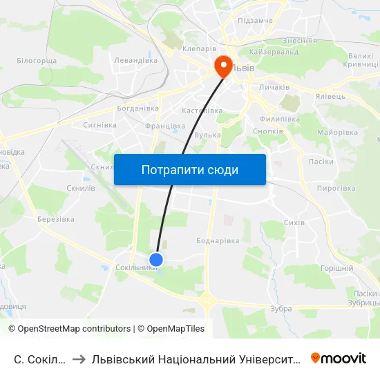 С. Сокільники to Львівський Національний Університет Ім. Івана Франка map