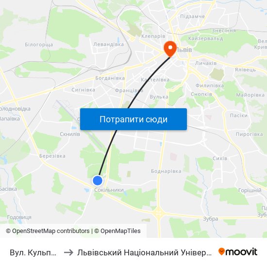 Вул. Кульпарківська to Львівський Національний Університет Ім. Івана Франка map