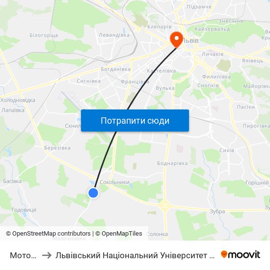 Мототрек to Львівський Національний Університет Ім. Івана Франка map