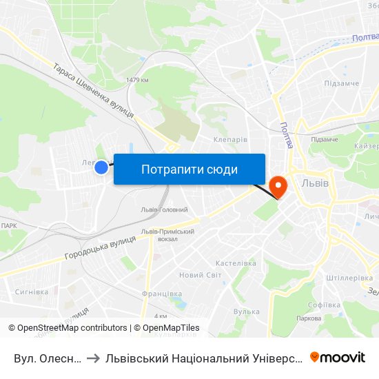 Вул. Олесницького to Львівський Національний Університет Ім. Івана Франка map