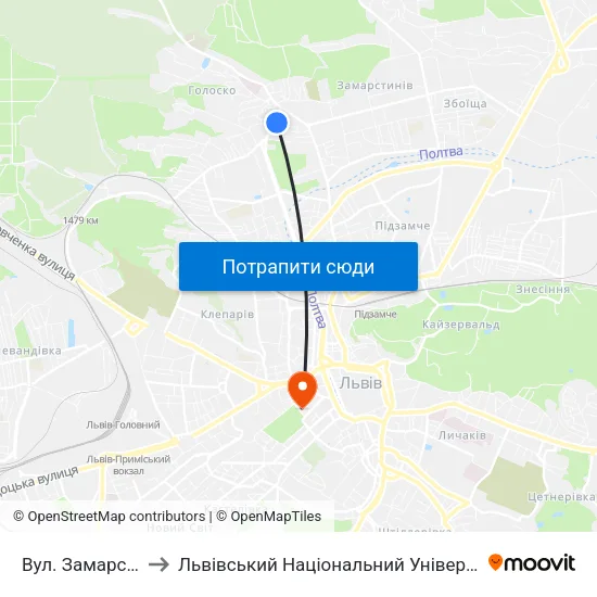 Вул. Замарстинівська to Львівський Національний Університет Ім. Івана Франка map