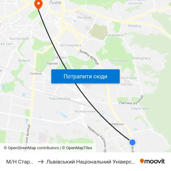 М/Н Старий Сихів to Львівський Національний Університет Ім. Івана Франка map