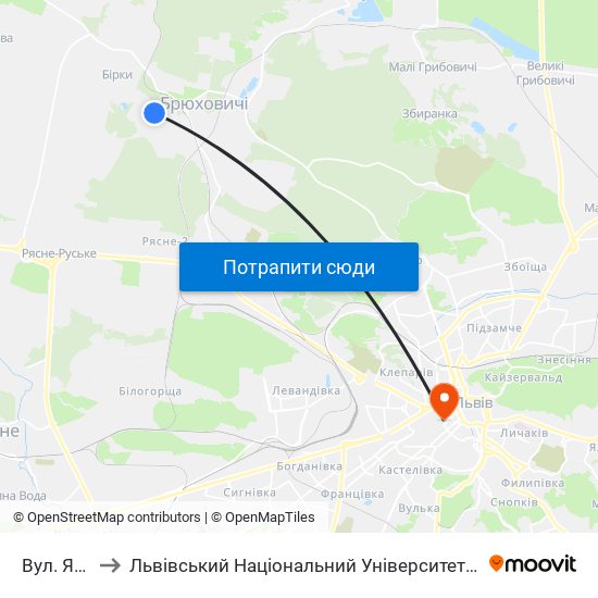 Вул. Ягідна to Львівський Національний Університет Ім. Івана Франка map