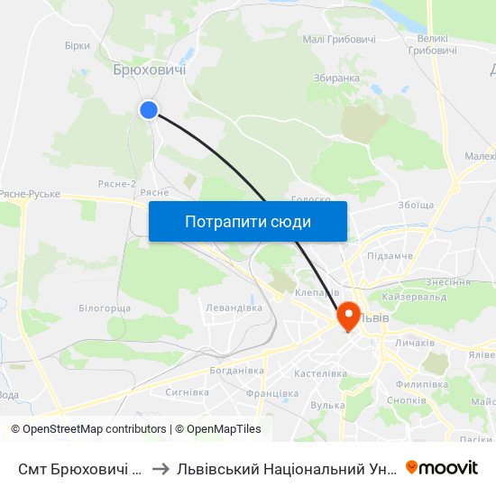 Смт Брюховичі (Вул. Смолиста) to Львівський Національний Університет Ім. Івана Франка map