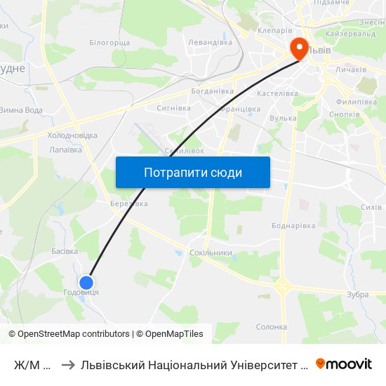 Ж/М Гірка to Львівський Національний Університет Ім. Івана Франка map